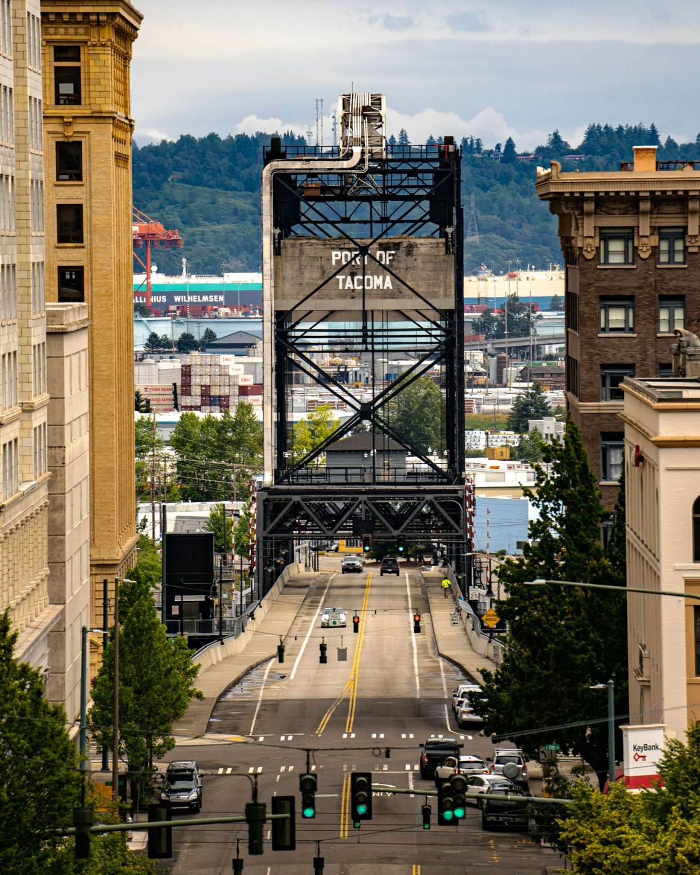 Downtown Tacoma street and bridge